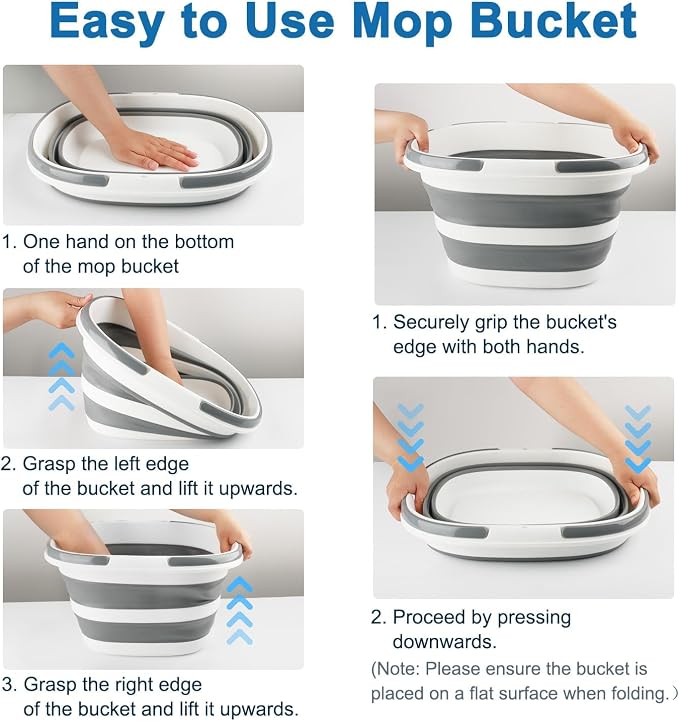 Collapsible Mop Bucket with Handle for Cleaning, 16L(4.2 Gallon) Silicone Square Mopping Bucket for Windows Cleaning or Car Washing, Cleaning Supplies Organizer Plastic Bucket for Storage (Pack of 2)