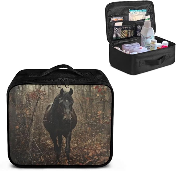 Rnyleeg Horse Hunting Empty First Aid Kit Organizer Large Capacity First Aid Bag with Handle Waste Resisitant Emergency Medical Kit for Home