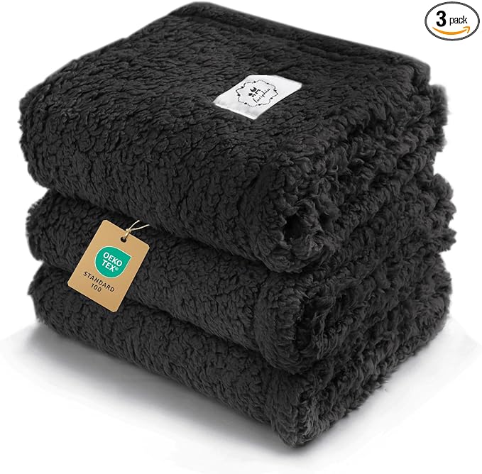 1 Pack 3 Calming Blankets Fluffy Premium Fleece Pet Blanket Soft Sherpa Throw for Dog Puppy Cat Black Medium (30“x20'') | Fluffy Throw Blanket Washeble for Crate Bed Couch Indoor. Cozy Pet Blanket, Puppy Essentials Dog gift,Black,Medium