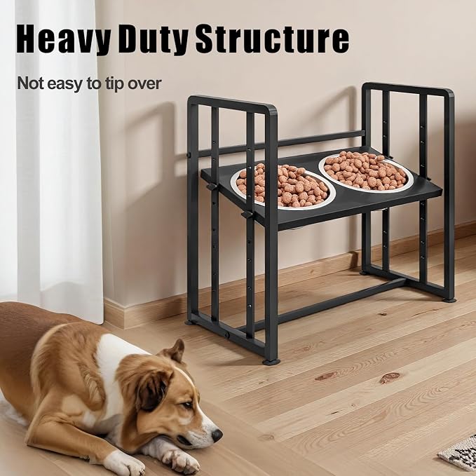 INGIORDAR Elevated Dog Bowls 4 Height Adjustable Dog Feeding Station 2 Bowl | Metal Pet Food Feeder Dish Station Non-Slip Dog Bowl Stand Stainless Steel Food Water Bowl for Medium Large Small Dogs