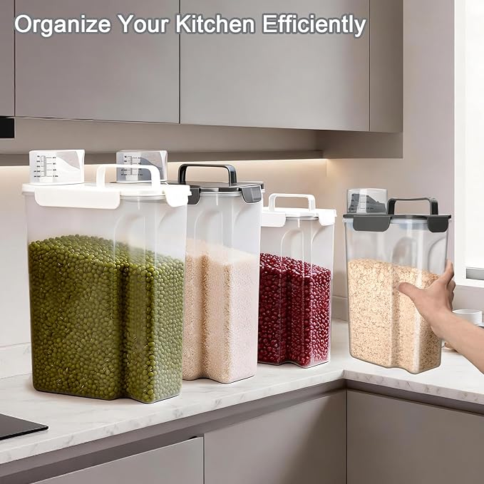 Rice Storage Containers, 20 LB Rice dispenser with Pouring Spout Large Bin for Flour, Pasta, Grain and Baking, Pet Dog Cat Bird Food Container Grey