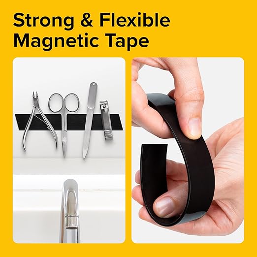 Super Sticky Magnetic Tape for DIY & Crafts, 10ft x 1/2in (3m x 1.25cm) | Strong Magnet Strip, Adhesive Backing, Easy to Cut & Mount, For Fridges, Whiteboards & More