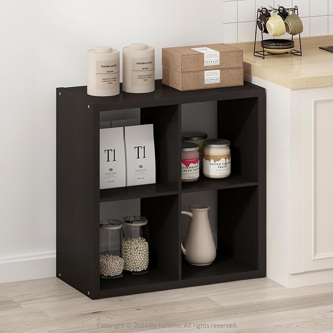 Furinno HERMITE 4-Cube Kitchen Island, Extra Thick Coffee Bar, Dark Oak | Kitchen Storage, Bakers Rack, for Pantry Organizers and Storage, Kitchen Organization