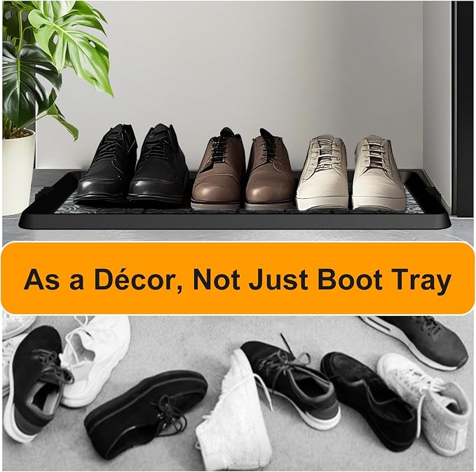 BEHERO Boot Tray Shoe Mat Decorative Patterned, Rubber Boot Matt Tray Indoor and Outdoor Use, 16" x47.5" Shoe Cleaning Mat Non-Slip, Shoe Storage Waterproof with Artistic Prints for Entryway(Gray)