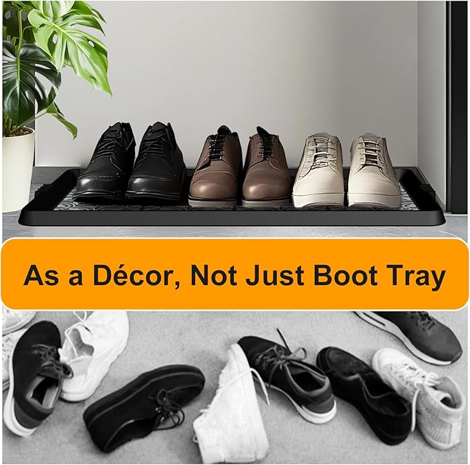 BEHERO Boot Tray Shoe Mat Decorative Patterned, Rubber Boot Matt Tray Indoor and Outdoor Use, 16" x27.5" Shoe Cleaning Mat Non-Slip, Shoe Storage Waterproof with Artistic Prints for Entryway(Gray)