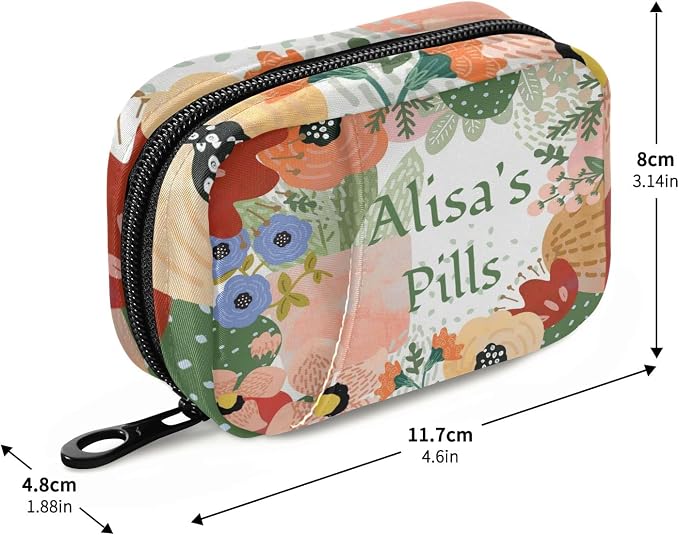 Custom Pill Box 7 Day Pill Case Bag Cactus Flowers Personalized Name Travel Pill Organizer Bag with Zipper Portable Weekly Case Compact Size for Vitamin Supplement Holder