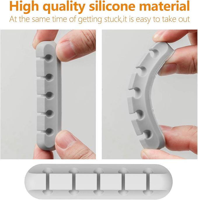 Desk Accessories for Charging Organizer - 5 Packs Grey Computer Desk Accessories and Adhesive Cord Organizer for Cable Holder Cleans Up Messy Wires at Home, Car and Office (7-5-3-1-1 Slots) | Silicone cable management clips self adhesive for nightstand...