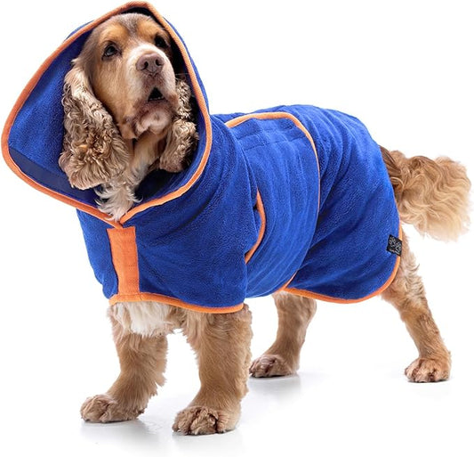 Lucky Pooch® Dog Robe - Luxurious Dog Bathrobe - Ultra Absorbent Dries Your Dogs in Minutes! Double-Layer, Super Soft Towel and Bath Robe All in One (L, Royal Blue)