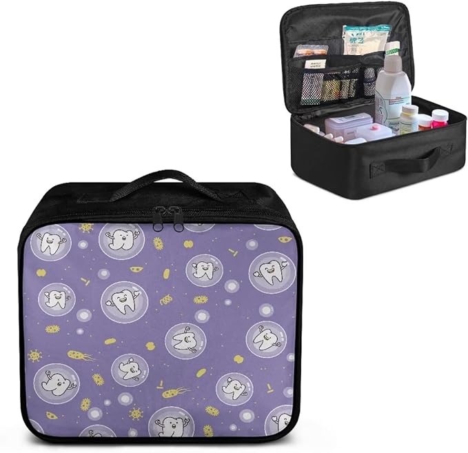 First Aid Bag Empty Dentist Pattern Medicine Storage Bag Cute Medium Sized Empty First Aid Bag Portable Medicine Bag for Traveling College Dorm Student School Purple