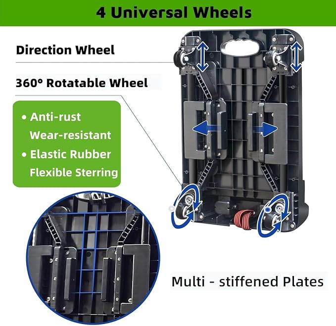 ZHJINGYU Folding Hand Truck Cart,Heavy Duty Trolley 220lbs Capacity,Folding Luggage Cart, Collapsible Wheels,Extended Handle Portable Dolly Cart for Moving, Airport, Office,Carrying Home