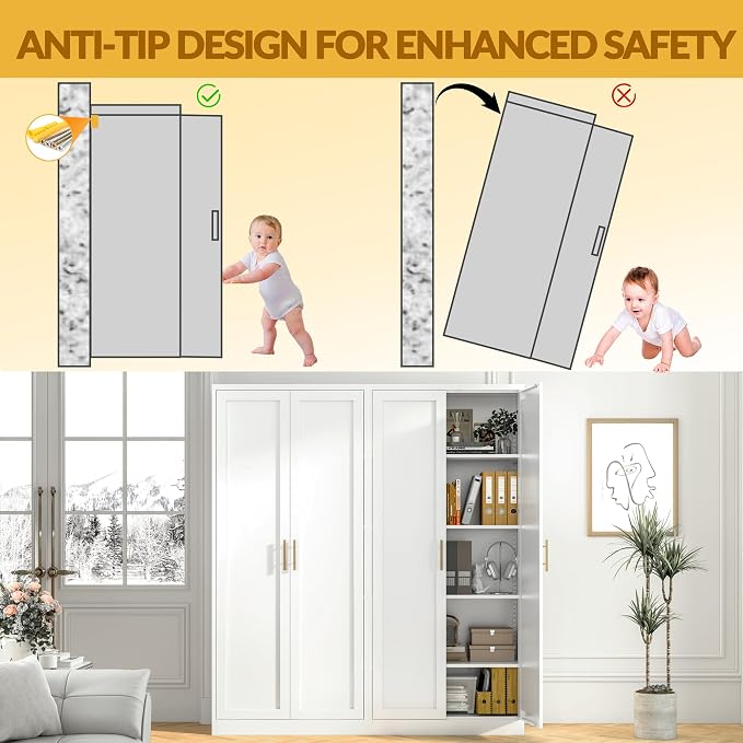 BESFUR Kitchen Pantry Cabinet,71” Metal Tall Pantry Storage Cabinet with Doors and 4 Adjustable Shelves,Kitchen Storage Cabinets White Freestanding Food Cabinet for Pantries, Kitchen