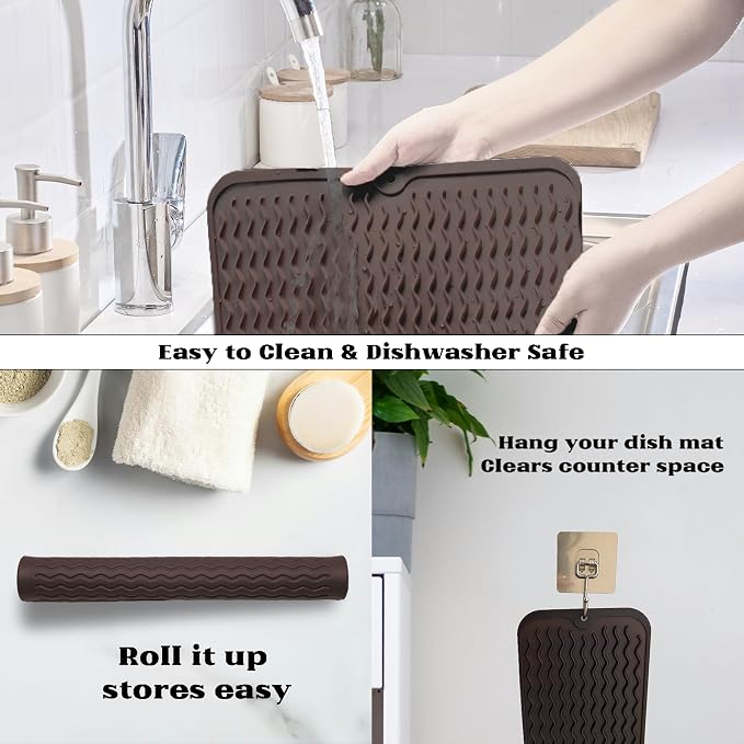 ZLR 4-in-1 Silicone Mat: Air Fryer & Coffee Maker, 12"x12", Coffee | Dish Drying Mat, Heat-Resistant Trivet to 450°F, Appliance Non-Slip Base, Food-Grade, Dishwasher Safe, Rolls Up