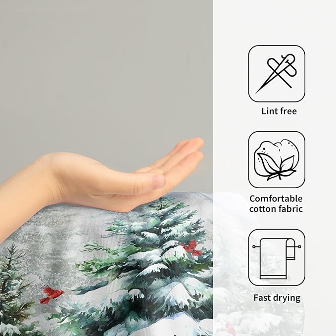 Giwawa Winter Deer Hand Towels Set of 2 Watercolor Pine Trees Red Birds Holiday Towel Xmas Elk Moose Snow Cottage Lodge Face Towel Quick Drying Dish Wash Cloth for Hotel Bathroom Gym