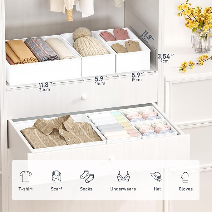 DIMJ Drawer Organizer Clothes Storage - 26 Pack Baby Dresser Organizer for Nursery, Foldable Closet Drawer Organizer Bins for Bedroom Organization, Fabric Storage Dividers for Socks, Underwears,White