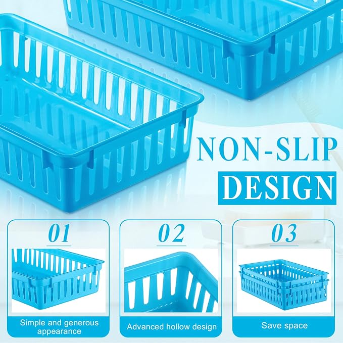 Wenqik Set of 12 Small Plastic Baskets for Organizing, Blue