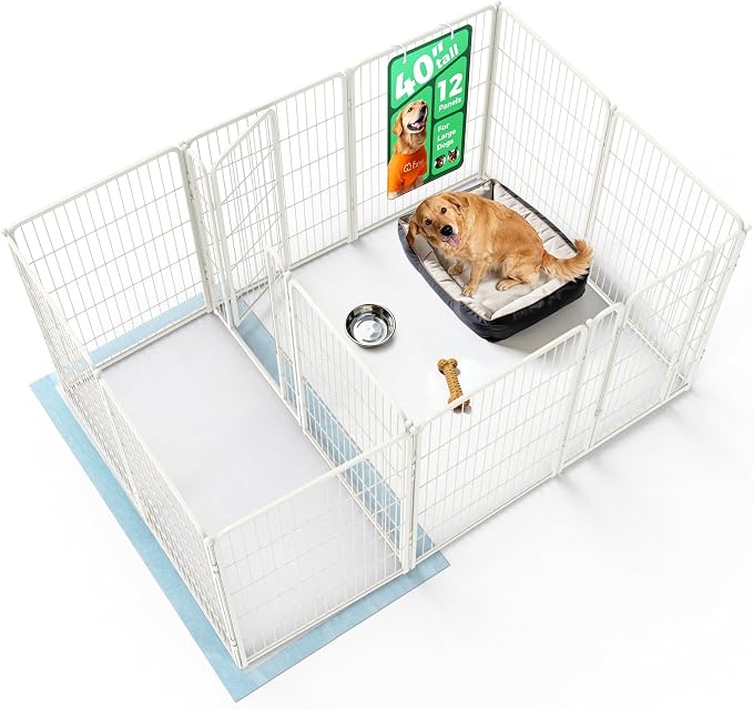 FXW Homeplus Indoor Dog Playpen with Divider Connectors, 40" H, 12 Panels | Calm Indoor Play Area, Two-Zone Layout, For Medium & Large Dogs, Patented