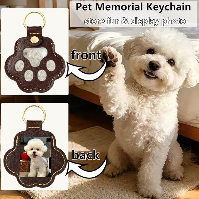 Pet Memorial Keychain for Dog: Heart Leather Keychain Holds 3g Pet Fur | LONANSHO Memory Pet Fur Keepsake Keychain - Holds 3g Pet Fur & 1.2" x 1.5" Photo - Memorial Gift for Dog Cat Owners
