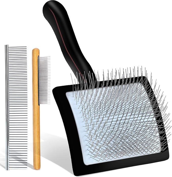 Slicker Brush for Dogs, Large Long Pin Dog Grooming Brush for Doodles Goldendoodles Poodles Labradoodle Bernedoodles, 3 Pcs Wooden Handle for Mats Tangles - Black