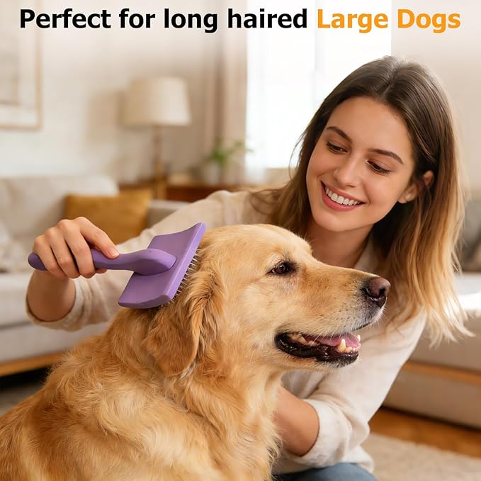 Extra-Long Pin Slicker Brush for Large Dogs, Removes Tangles, Mats & Undercoat Fluff, Wood Handle, Grooming Tool for Poodle Goldendoodle Labradoodle & Thick-Coat Breeds, Purple