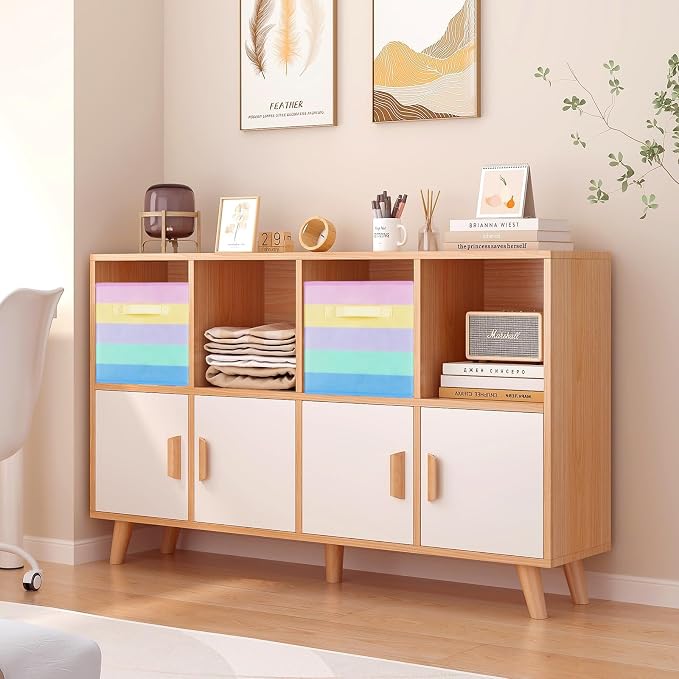 PowerKing Collapsible Storage Cubes, Farbic Storage Bins, Rainbow, 6 Pack | Sturdy, Lightweight, Easy Pull Handle, Closet & Shelf Organizer, Clothes and Toys Storage, 10.5'' x 11'' x 10.5''