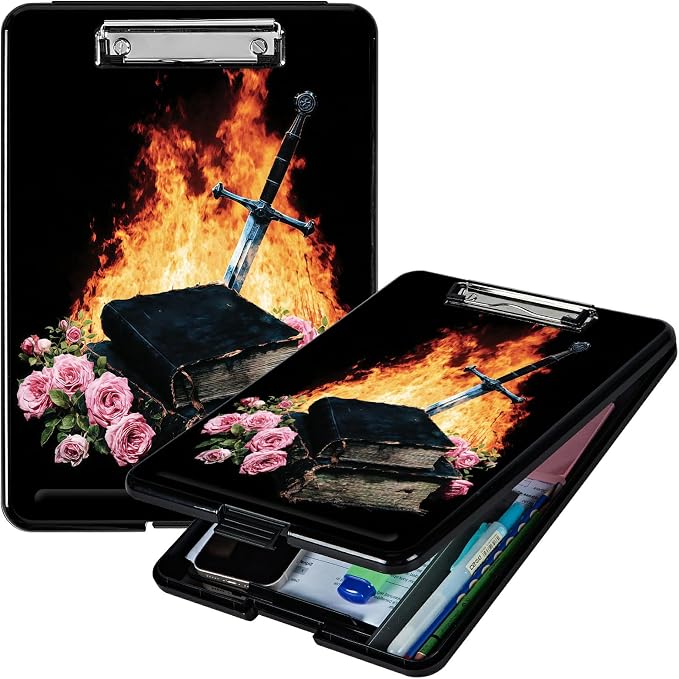 Heavy Duty Storage Clipboard, Slim Nursing Clipboard with Internal Pen Case, Portable File Organizer Case for A4 Letter Size Paper Office Medical Professionals, Flame Book Rose