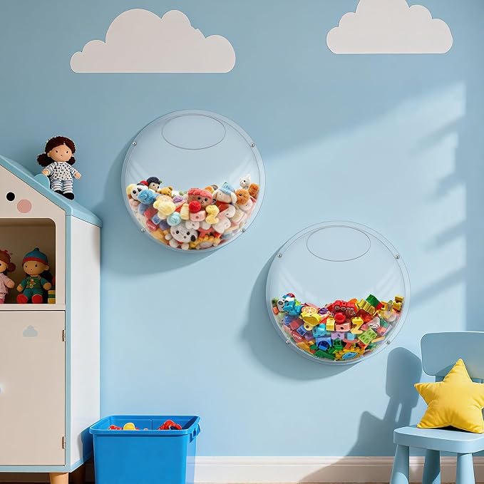2 Pack Acrylic Wall Toy Storage,Clear Hanging Toy Dispenser with Back Panel Hanging Holder,exquisite Acrylic Wall Organizer for Blocks, Snacks, Cars,Home Organization and Storage