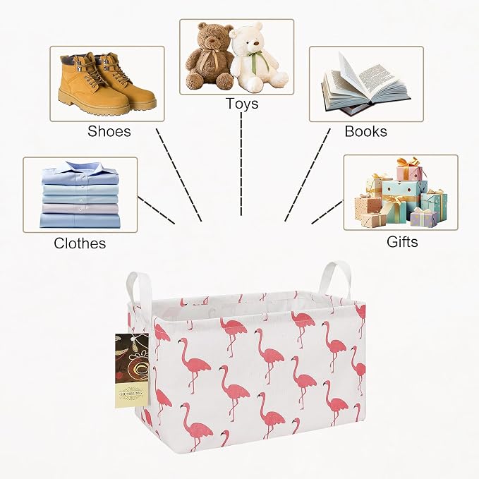 Rectangle Foldable Storage Basket Handles For Home, Flamingo | Waterproof reinforced handles, perfect for shelf use, organizes clothes, daily items and pet supplies