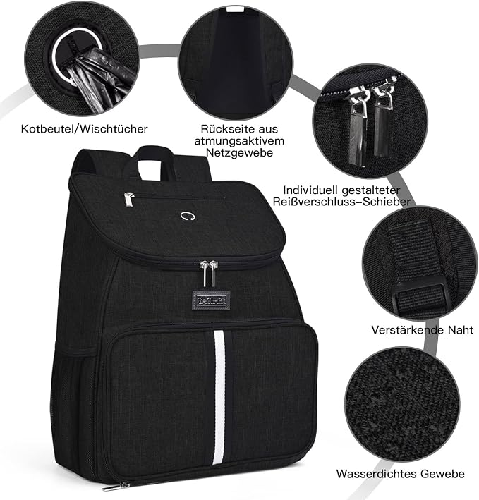 BAGLHER丨Dog Travel Bag, Airline Approved Pet Supplies Backpack, Dog Travel Backpack Accessories Set with 2 Silicone Collapsible Bowls and 2 Food Baskets. Black