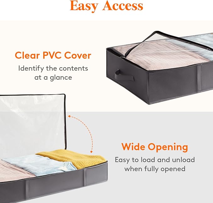 Lifewit Under Bed Storage Containers 4 Pack, Large Capacity Blanket Storage Bags with Reinforced Handle, Organization and Storage for Clothes, Sheets, Towels, Bedroom, Closet, College Dorm, Grey