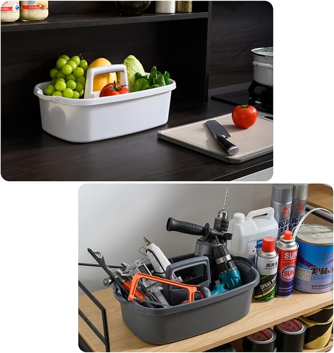 JiatuA Large Cleaning Supplies Caddy Portable Shower Caddy Basket Dark Gray | Sturdy Supply Organizer with Handle Plastic Bucket Tool Storage for Bathroom Bedroom Kitchen Garden College Dorm Essentials