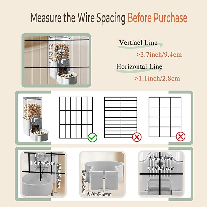 Auto Gravity Food Dispenser for Cage Hanging, 41OZ Capacity Hanging Automatic Pet Cage Feeder, Food Bowl for Cats Dogs Rabbit Ferret Chinchilla Bird Hedgehog Guinea Pig (Grey)