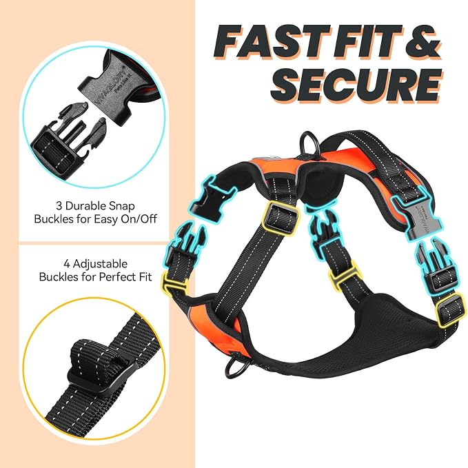 VIVAGLORY No Pull Dog Harness Vest Harness, XL, Orange - Plain | with Handle Front and Back Clip for Training & Pulling, No Pull & Escape Proof Padded Adjustable for Pet Puppy