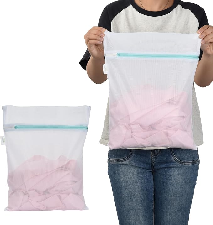 OTraki Mesh Laundry Bag for Delicates 12x16 inch Small Laundry Wash Bags for Washing Machine with Reinforced Zipper for Delicates Bra Socks Underwear, Don't Drying, Melting 140-176℉ White | for Washing Machine with Reinforced Zipper for Delicates Bra S...