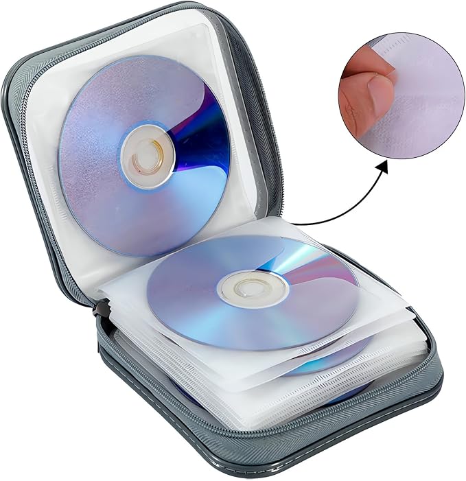 CD Case, 40 Capacity CD DVD Case Wallet Holder Portable Disc VCD Heavy Duty Binder Storage Organizer (White)