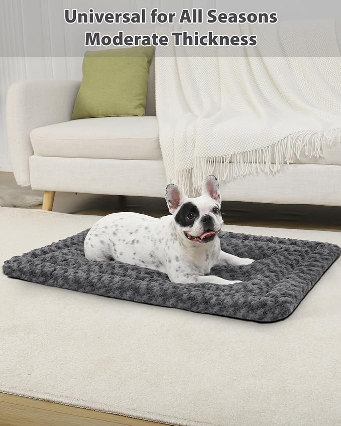Washable Dog Bed Mat Crate Pad Soft Fluffy Pet Kennel Beds Dog Sleeping Mattress for Large Jumbo Medium Small Dogs, 30 x 19 Inch, Gray (Pack of 2)