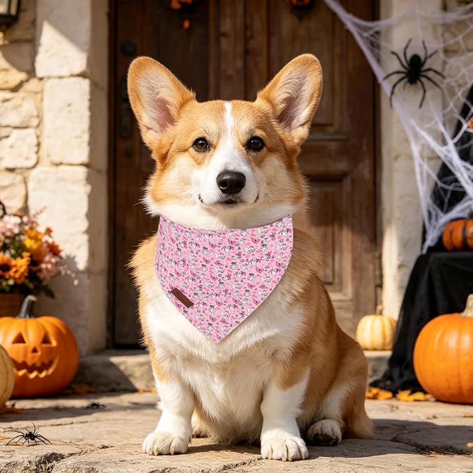 Halloween Dog Collar-Pink Ghost Dog Bandana- Cute Ghost Dog Bandanas Adjustable Dogs Collar for Small Medium Large Dogs