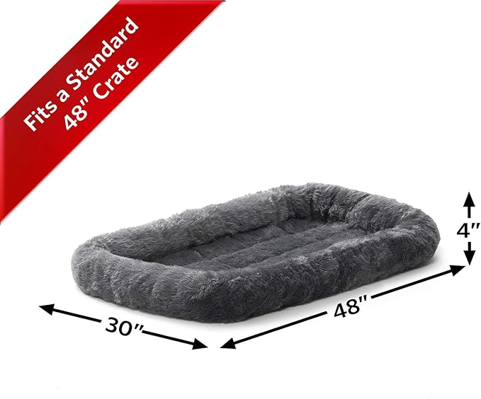 MidWest Homes for Pets QuietTime Dog Bed - Gray Faux Fur Bolster, Ultra-Soft and Machine Washable, Fits 48-Inch Crates and Carriers, for Extra-Large Breed Dogs