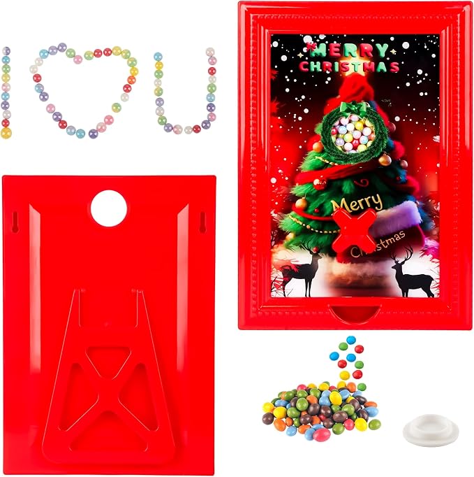 Candy Dispenser Picture Frame, Wall-Mount & Tabletop Gumball Machine with Multiple Designs for Candy, Nuts, Treats, Interactive Home and Office Decor (Christmas Tree, Red)