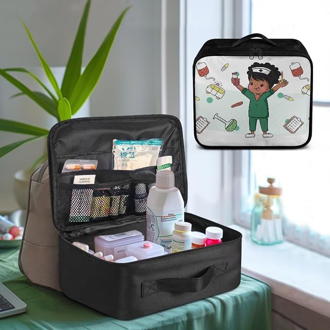 Nurse First Aid Bag Empty Small Cute Boy Pattern Medical Kit Bag Empty Travel Medicine Bag Medical Supplies Organizer Bag Portable Kit for Traveling Car Camping Student Dorm