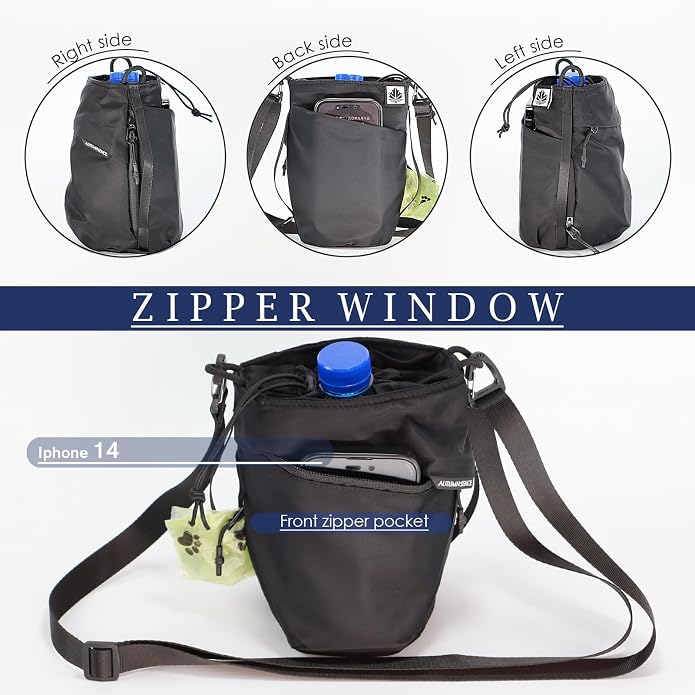 Multi-Function Crossbody Bag - Dog Walking Bag with Built-in Poop Bag Dispenser, Insulated Water Bottle Carrier & Waterproof Treat Pouch, Travel Toiletry Organizer for Pet Training, Hiking, Daily Use