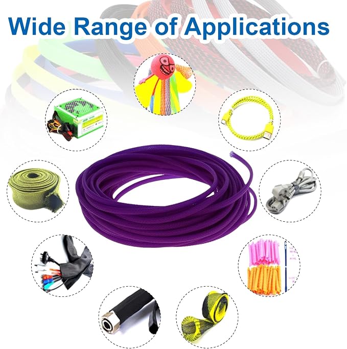 Heyiarbeit 10m/32.8ft PET Expandable Braid Cable Sleeving Flexible Wire Mesh Sleeve Purple 4mm