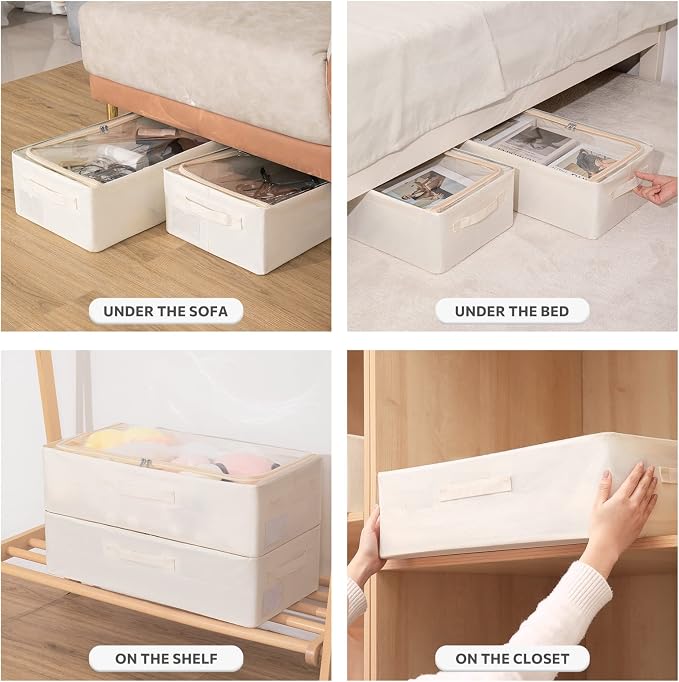 CYhom Under Bed Storage Bins Frame Storage Box Oxford Fabric Sturdy Underbed Container Foldable Stackable Large Capacity Clothes Organizer