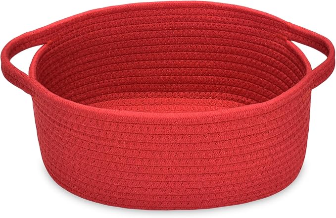ABenkle Small Basket with Handles, Boho Decorative Rope Woven Dog Cat Toy Storage Bin Shelf Storage Organizer, Easter Christmas Gift Basket, 12"x8"x5"