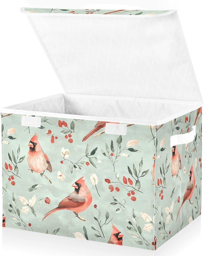 Aesthetic Northern Birds Sage Green Storage Bins Containers For Organizing Lidded for Clothes Room