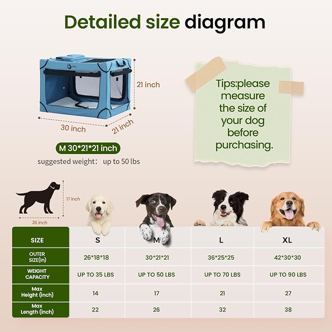 Portable Collapsible Soft Dog Crate for Medium Dogs, 30in Blue | Oxford Cloth Travel Camping dog kennel with 4 Mesh Windows & 2 Storage Pockets,for Indoor & Outdoor Use