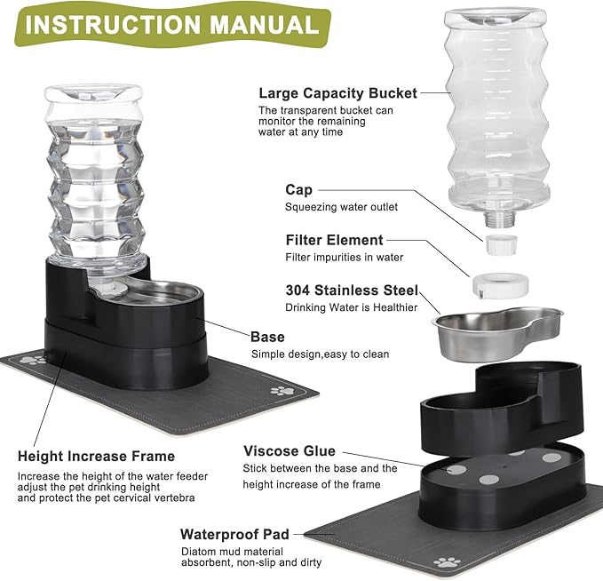 RIZZARI Gravity Water Dispenser for Dogs: 8L Raised Automatic Stainless Steel Waterer -Helps Prevent Urinary Stones - Supports Spine & Joint Health-for Senior Dogs & Large Breeds-Bedrooms & Indoor Use