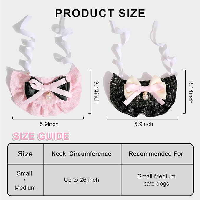 HOWWFALY 2PCS Cat Beret Hat with Small Camellia, Adjustable Satin Bowtie Bandana Scarf Set Pet Princess Costume for Halloween Christmas, Cat Dog Birthday Party Apparel (Pink Bow)