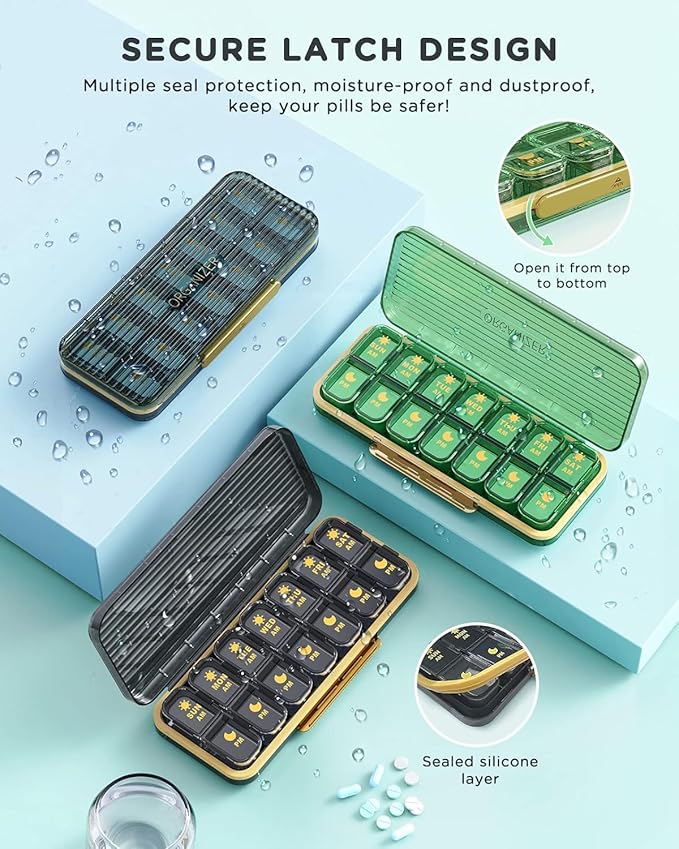 Acedada Pill Organizer 2 Times A Day, 7 Day Am Pm Pill Box, Black Grey | Weekly Pill Organizer Twice A Day, Portable Removable Daily Medicine Container Dispenser Case for Vitamin Fish Oil Supplement