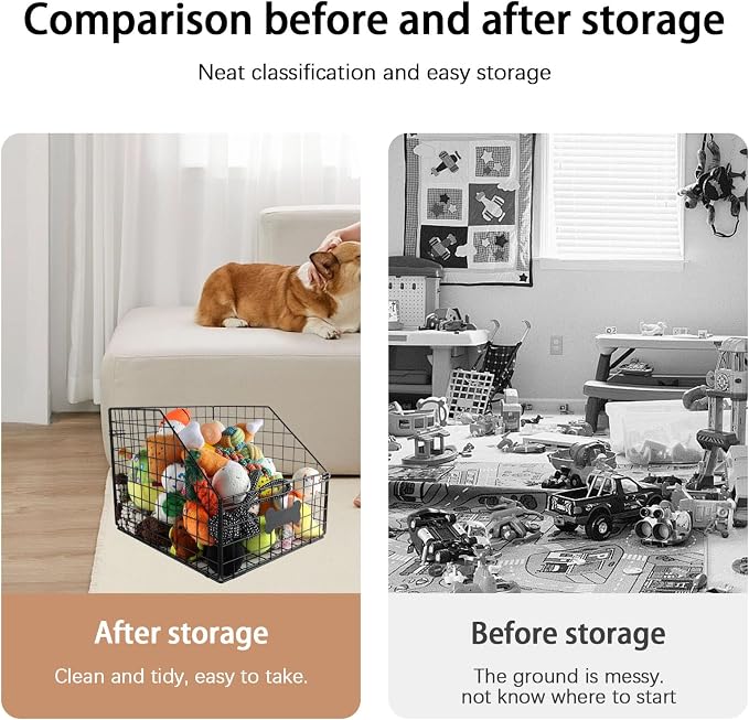 Dog Toy Basket,Large Dog Toy Box Metal,Pet Toy Storage Baskets,Storage Containers for Medium and Small Dog Organizers,Dog Toys Organizer Holder Boxes for Living Room,Outdoor Toy Bin,Pet Food Storage