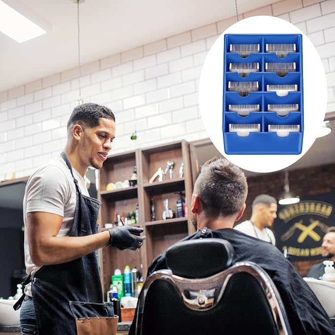 1 Pack Blue Clipper Blade Holder 10 Slot Clipper Razor Blade Rack Storage Tray Caddy Grooming and Barber Holder Organizer Case and Stylist Station Accessories